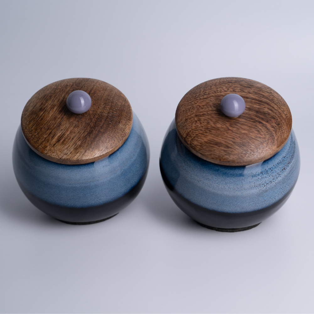 Tilted Jar with Wooden Lid (Set of 2) - Image 5