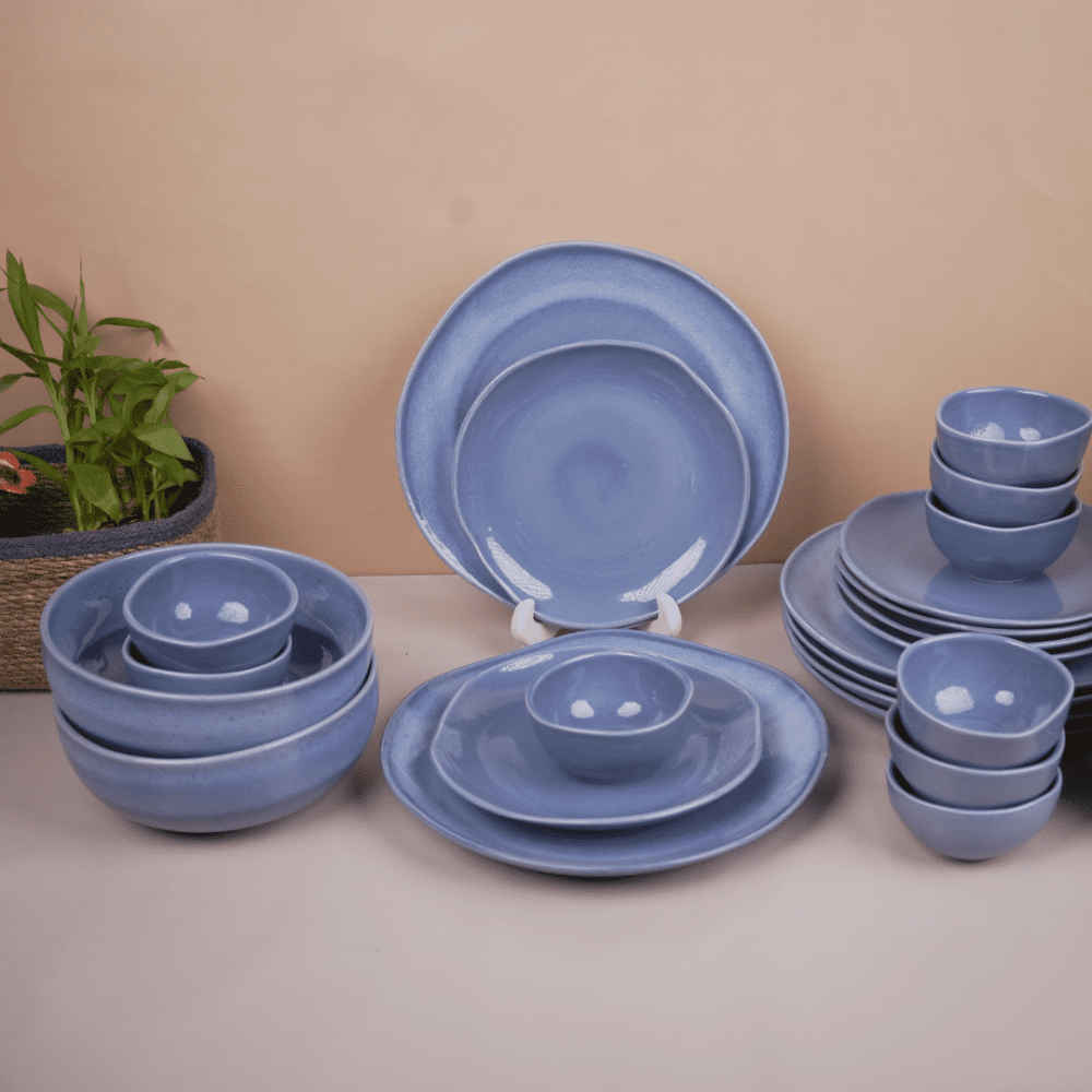 Blue Organic Dinner Set (Set Of 26 Pcs)